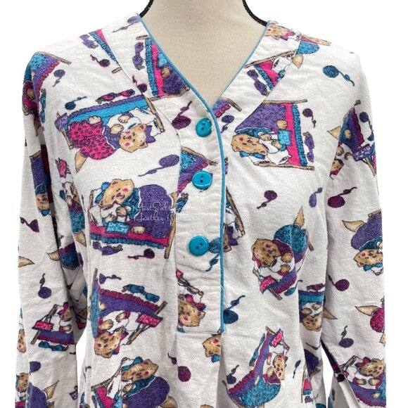 Night Gear Sleepwear Vintage 80's All Over Sleepy Cats Varsity Shirt Nightgown - Picture 5 of 8